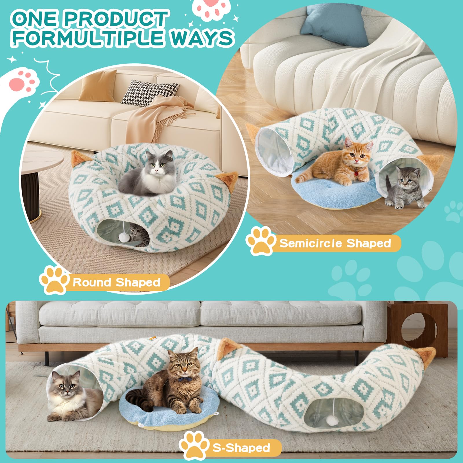 Cat Tunnel Bed With Soft Cushion, Cat Donut Tunnels For Indoor Cats, Peekaboo Cat Cave Toy, Multifunctional Playground Toys For